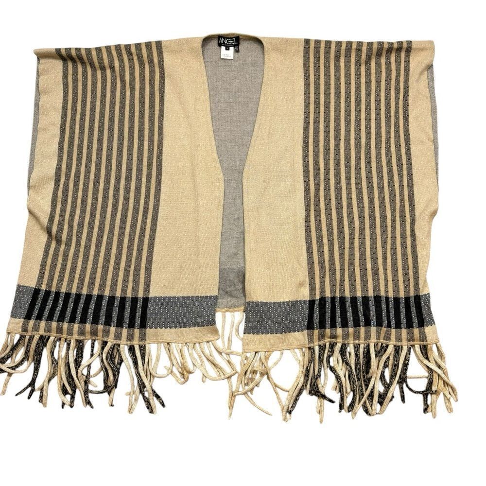 Ladies Angel Apparel Fringe Poncho Wrap, Ruana Style Size Small - Picture 2 of 8